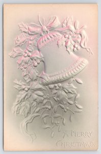 Merry Christmas~Black Airbrushed Bell & Mistletoe~Holly Berry Impression~Vintage