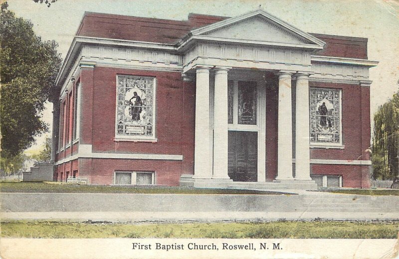 c1910 Postcard; Roswell NM First Baptist Church, Chaves County, Posted