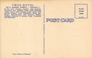 Chicago Illinois 1940s Postcard YMCA Hotel Downtown Chicago Map