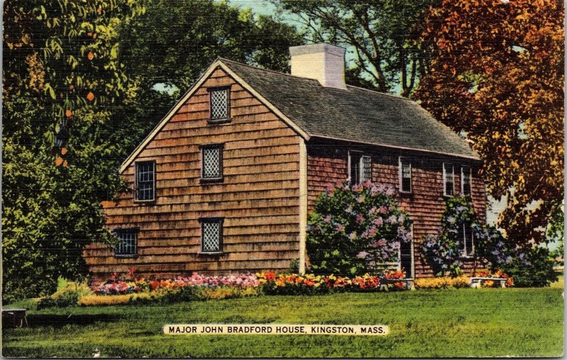 Major John Bradford House Kingston Mass Massachusetts Ma Linen 1600S Postcard 