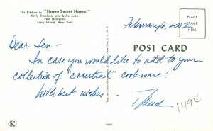 Long Island NY-New York, Home Sweet Home The Kitchen In Early Fireplace Postcard