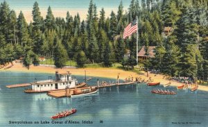 Vintage Postcard Summer Camp Fire Sweyolakan on Lake Coeur d'Alene Idaho ID