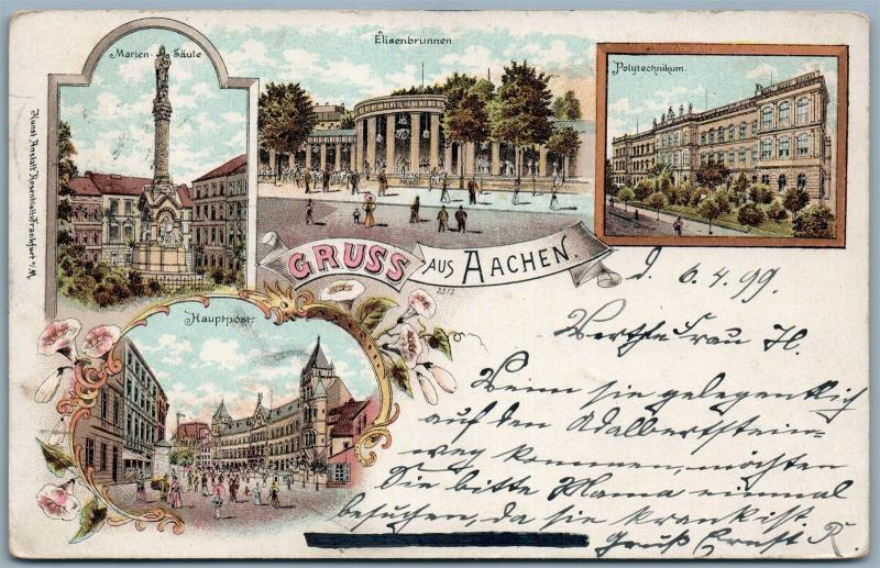 GRUSS AUS AACHEN GERMANY UNDIVIDED 1899 ANTIQUE POSTCARD