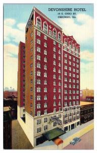 Mid-1900s Devonshire Hotel, Chicago, IL Postcard