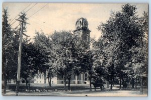 c1905 Muncie High School Building Clock Tower Campus Muncie Indiana IN Postcard