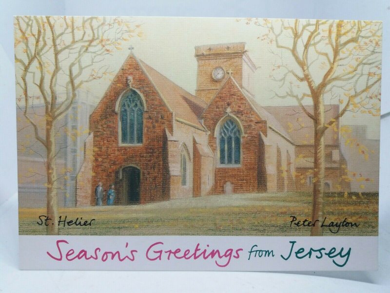 St Helier Church Jersey Vintage Art Drawing Postcard by Peter Layton