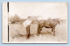 RPPC Farm Scene Farmer Horse Named Subject Willie Weiss Vacation? Postcard Q8