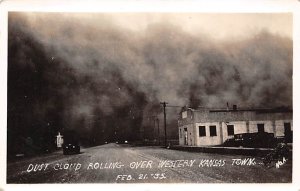 Dust cloud rolling over Western Kansas town real photo Misc Kansas