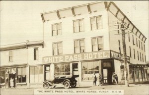 White Horse Yukon White Pass Hotel Early Car c1915 Real Photo Postcard