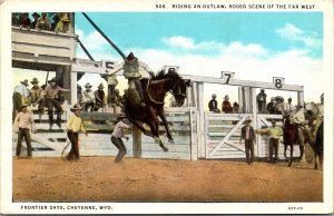 Cowboy on Bucking Horse, Rodeo, Frontier Days Cheyenne WY c1937 Vtg Postcard S65