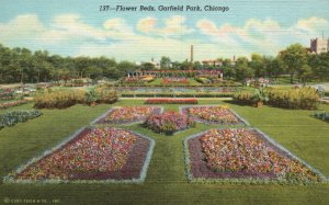 Chicago Illinois Flower Beds Sunken Garden Colors Garfield Park Vintage Postcard