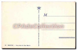 Old Postcard Menton Vue Prize Du Cap Martin