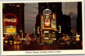 Postcard GA Atlanta - Atlanta's Famous Peachtree Street at night