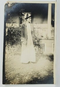 Rppc Woman Oddly Dressed Unique Hat Real Photo Postcard O10