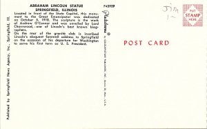 Postcard MONUMENT SCENE Springfield Illinois IL AI5668