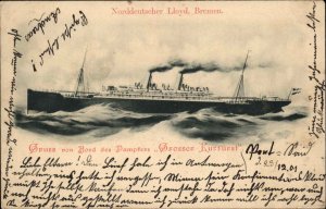 Steamship Boats, Ships Grosser Kurfurst Norddeutscher Lloyd c1900s-20s Postcard