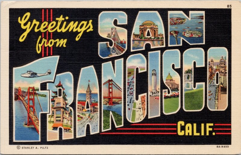 Greetings from San Francisco CA Large Letter c1939 Expo Cancel Postcard G58 