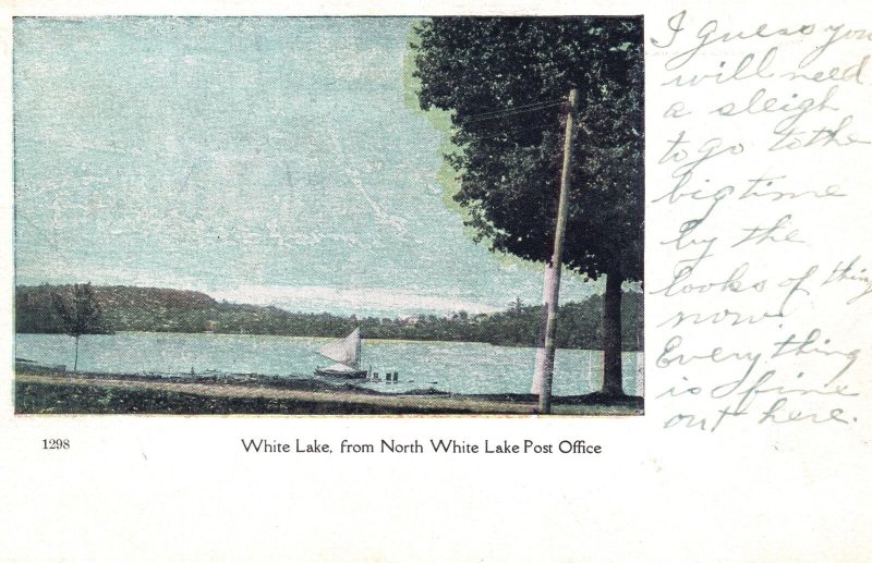 Vintage Postcard 1910's White Lake From North White Lake Post Office