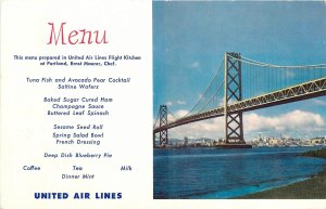 1950s San Francisco California United Airlines Menu advertising Postcard 26-2147