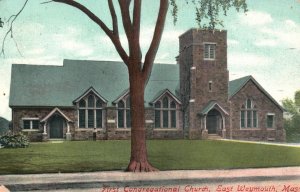 First Congregational Church East Weymouth Massachusetts Vintage Postcard c1910