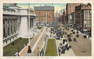 Fifth Ave. and New Public Library, Manhattan, NYC, Early Postcard, Used in 1916