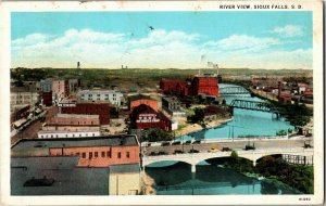 Aerial View of River, Sioux Falls SD c1935 Vintage Postcard C65