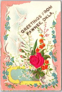 Greetings From Pony Oklahoma Flower Bouquet Calligraphy Flowers Postcard