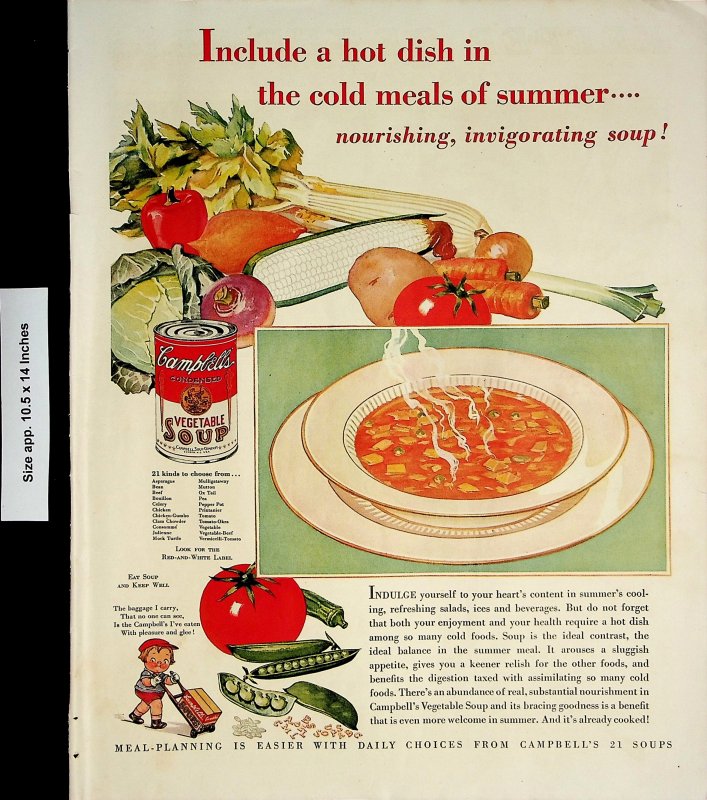 1932 Campbell's Vegetable Soup Delivery Boy Tomato Onion Vintage Print Ad 4145