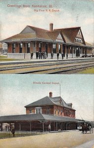 Greetings from Kankakee, Ill, USA Illinois Central Depot Illinois Train 1917 