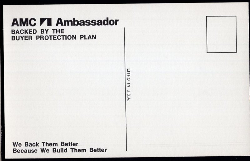 Classic Car Dealer Postcard 1973 AMC Ambassador