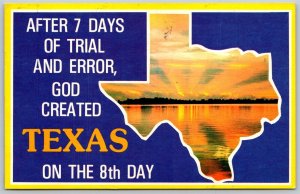 Vtg After 7 Days of Trial & Error God Created Texason the 8th Day Map Postcard