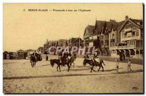 Old Postcard Donkey Mule Berck Beach Walk has Donkey on & # 39esplanade