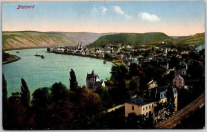 Boppard Germany Panoramic View Of The Buildings Lake And Mountains Postcard