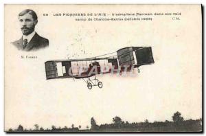 Old Postcard Jet Aviation Airplane Farman in his camp raid Chalons Reims Octo...