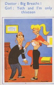 Stethoscope On Breasts Sexy Lady Doctor Comic Old Postcard