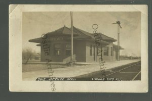 Garden City KANSAS RPPC 1909 DEPOT Train Station SANTA FE RAILROAD Railway SF RY