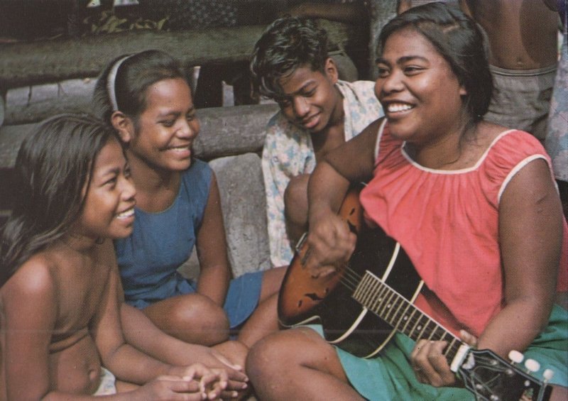 Kiribati Musicians Taiwan China Republic Guitar Singing Rare Postcard