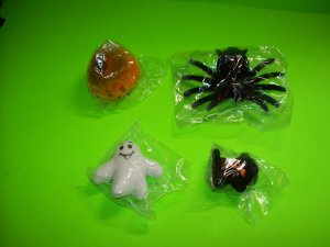 Vintage Halloween Flocked Toys Black Widow Spider Cat Ghost NOS 1960s Hong Kong