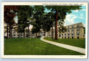 1940 Cedar Rapids Iowa Vintage Postcard Vorhees Quadrangle Coe College Building