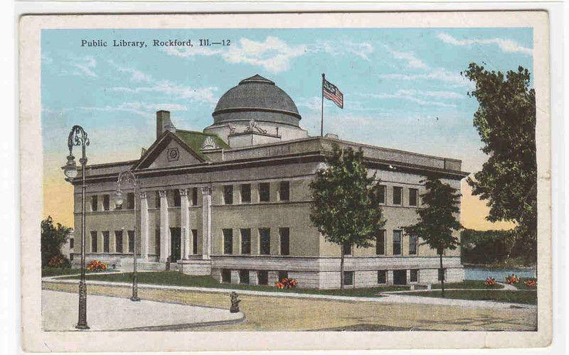 Library Rockford Illinois 1920s postcard