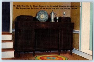 c1940 Bethany West Virginia WV Postcard Side Board Dining Room Campbell Mansion