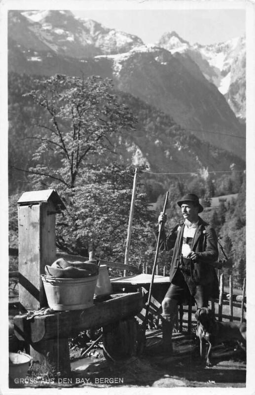 Bergen Germany Man with Dog Gruss aus Real Photo Postcard J79817