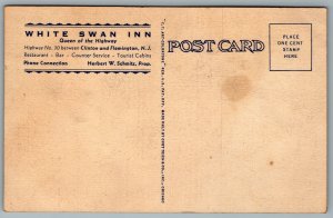 Postcard Flemington NJ c1936 White Swan Inn Hwy 30 Queen Of The Highway Advert