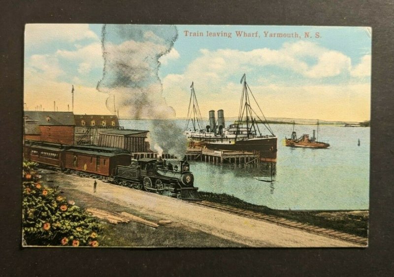 Mint Vintage Train Leaving the Wharf Yarmouth NS Canada Picture Postcard