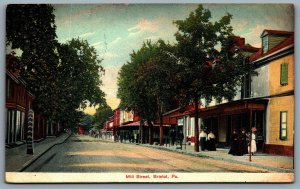 Postcard Bristol Pennsylvania c1908 Mill Street Bucks County CDS Duplex Cancel