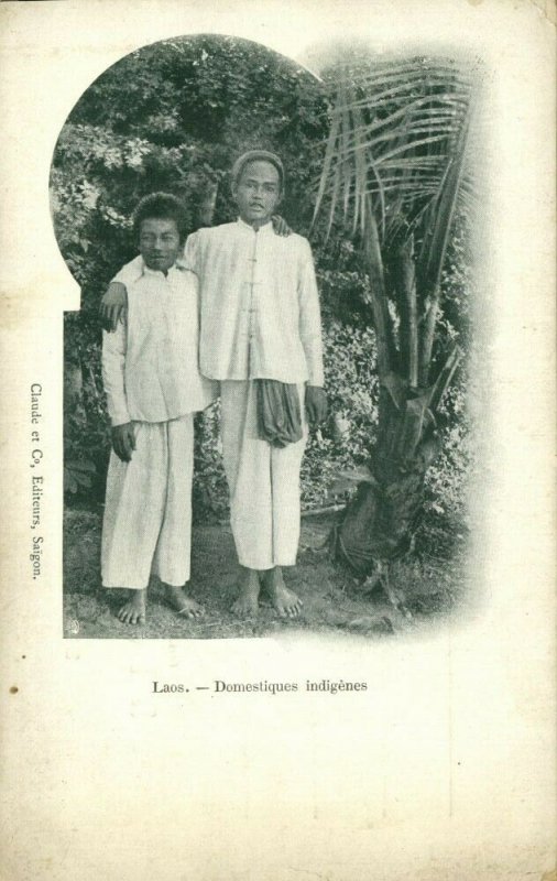 indochina, LAOS, Domestiques Indigènes, Native Servants (1899) Postcard