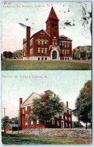 LISBON, Ohio  OH    CHESNUT STREET & MARKET STREET Schools  1907   Postcard