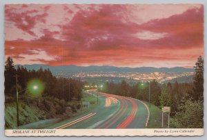 State View~Highway By Spokane At Twilight~Continental Postcard