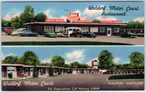 WALDORF, Maryland  MD   Roadside  WALDORF MOTOR COURT  c1940s-50s Linen Postcard