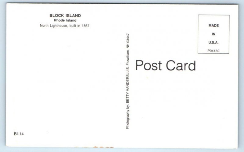 BLOCK ISLAND, RI Rhode Island ~ NORTH LIGHTHOUSE c1960s Postcard
